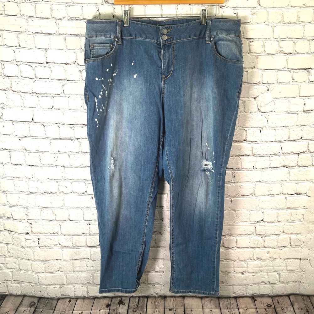 Lane Bryant Distressed Paint Splatter Skinny Jeans Medium Wash Plus Size 22